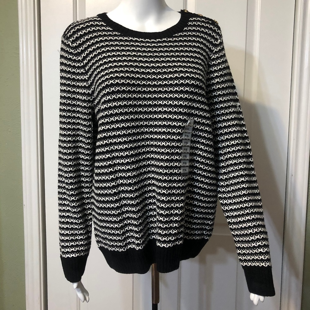 NWT CharterClub PXL black white sweater